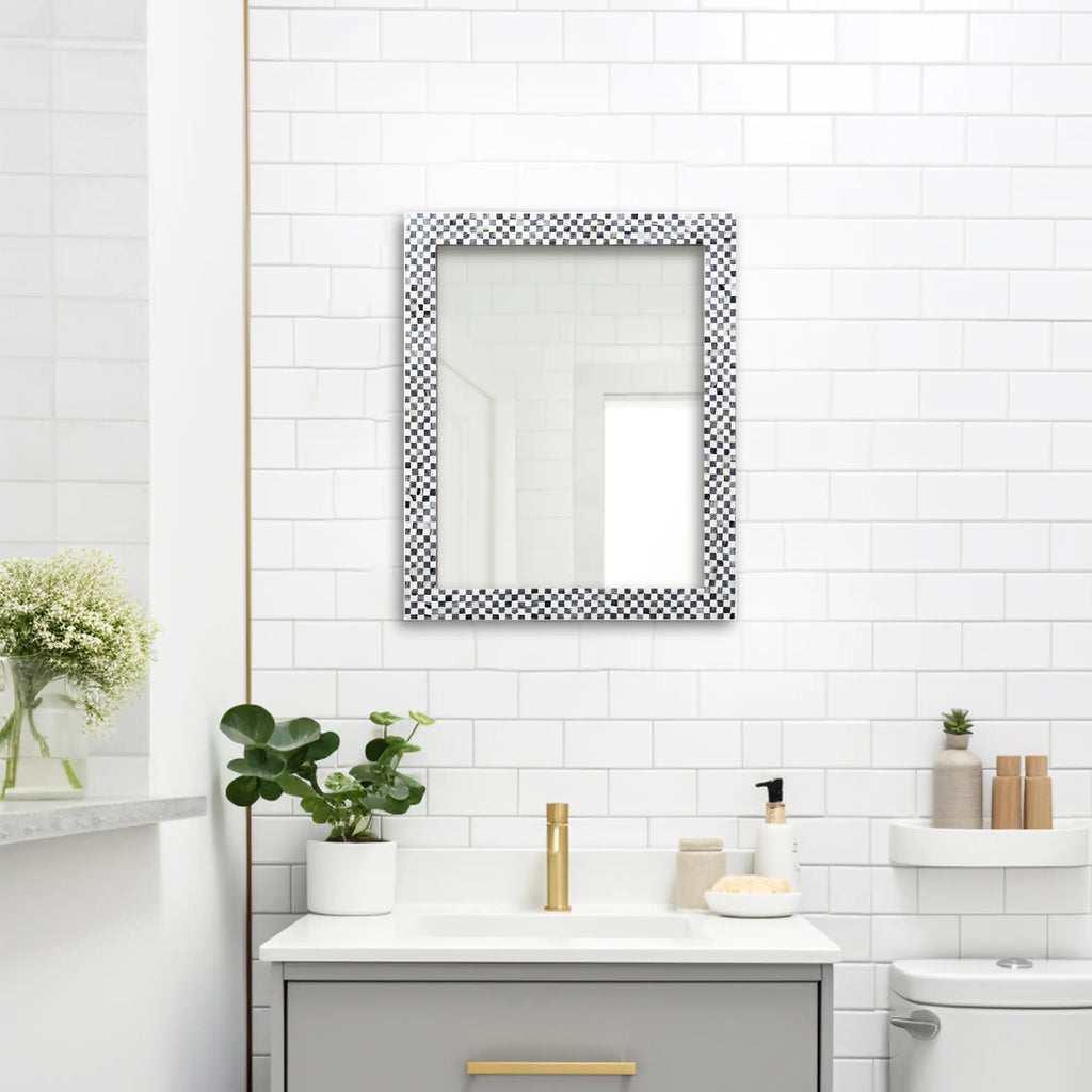 Checkered Black & White Bone Inlay Wall Mirror | 9 Sizes | Made to Order