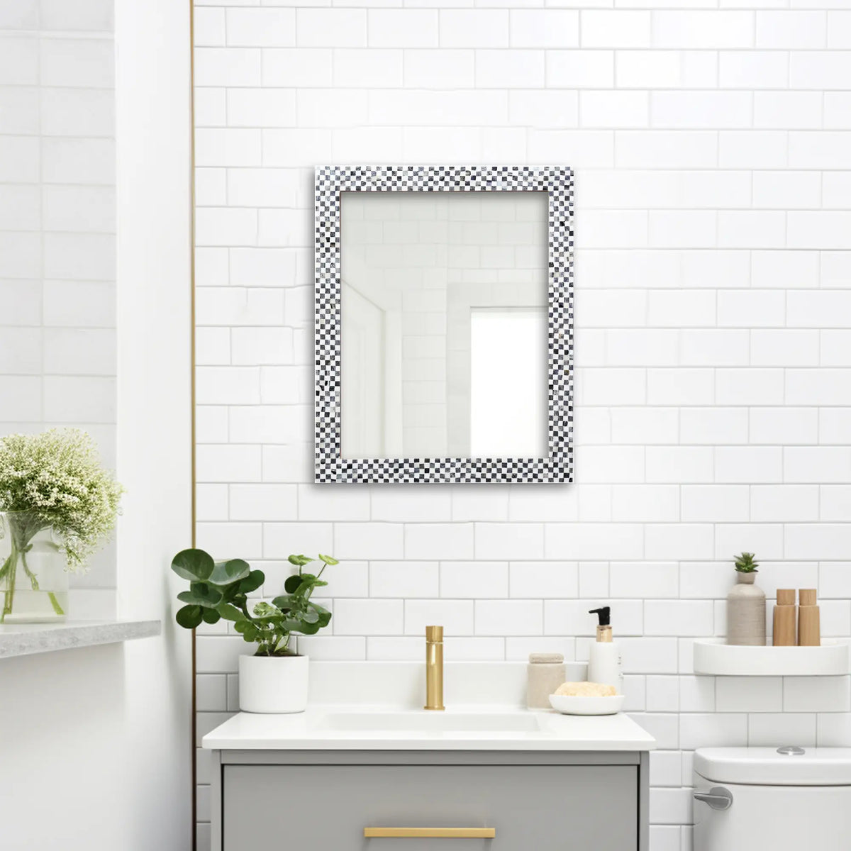 Checkered Black & White Bone Inlay Wall Mirror | 9 Sizes | Made to Order