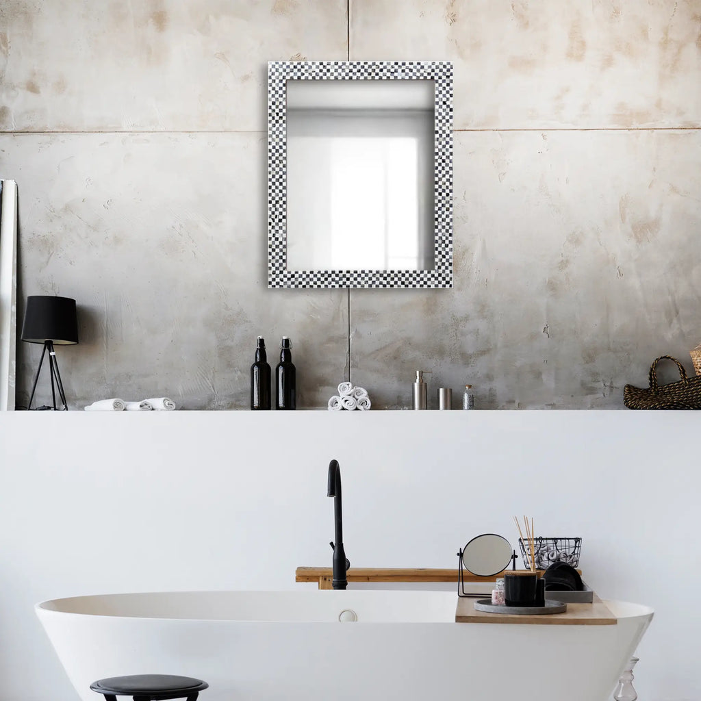 Checkered Black & White Bone Inlay Wall Mirror | 9 Sizes | Made to Order
