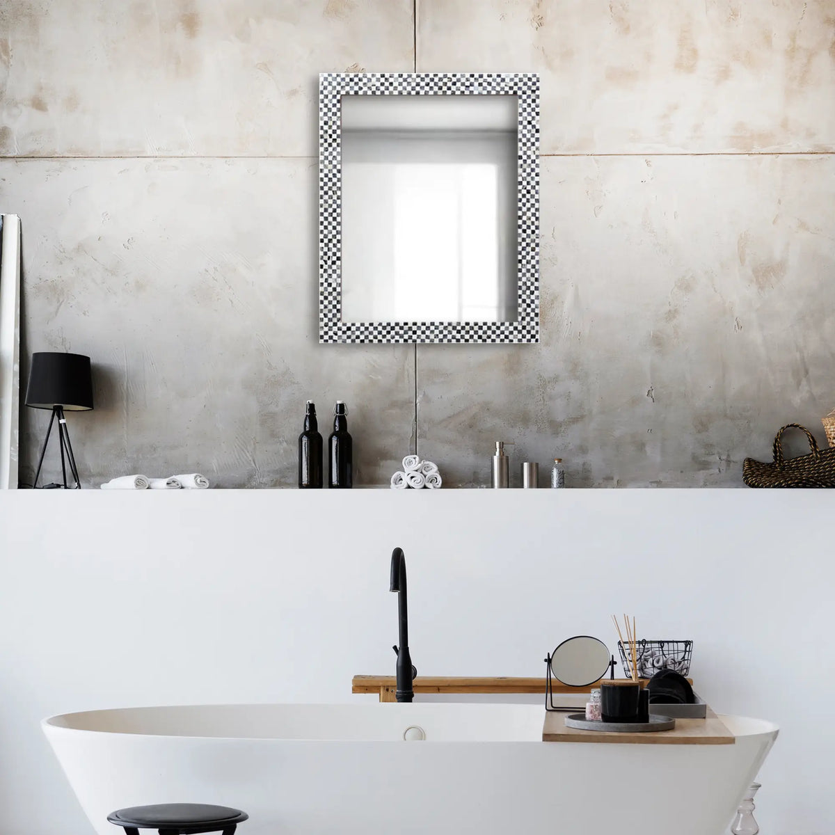 Checkered Black & White Bone Inlay Wall Mirror | 9 Sizes | Made to Order