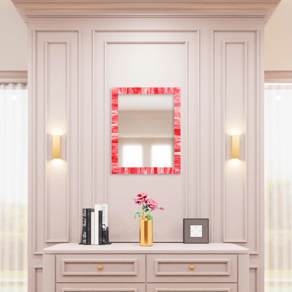 Classic Red Bone Inlay Wall Mirror | 5 Sizes | Made to Order