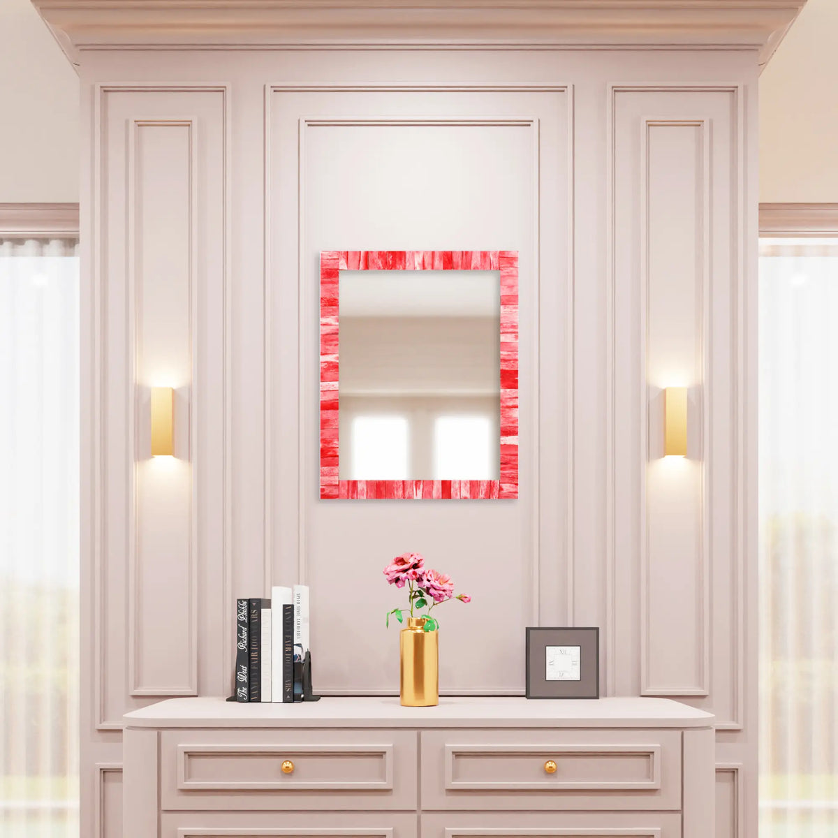 Classic Red Bone Inlay Wall Mirror | 5 Sizes | Made to Order