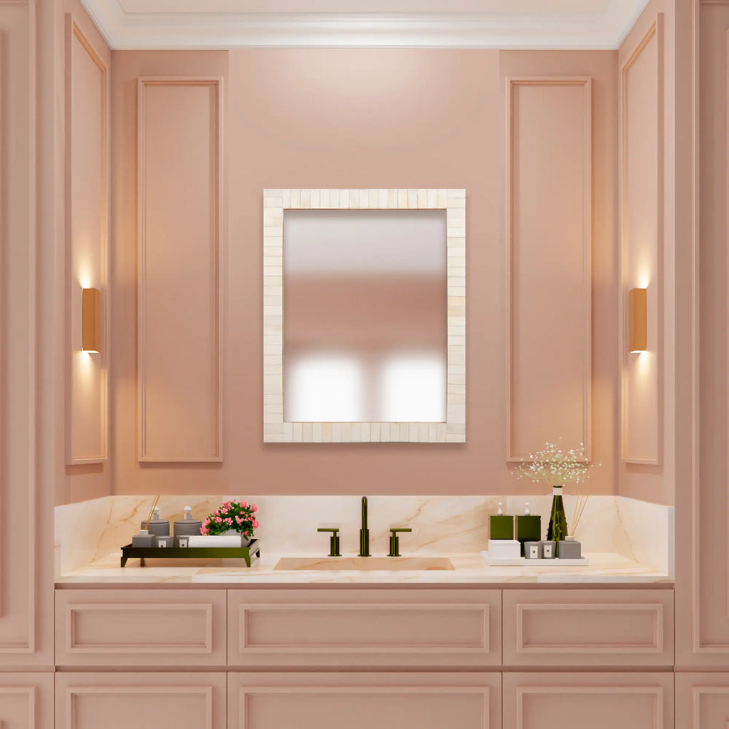 Classic White Bone Inlay Wall Mirror | 3 Sizes | Made to Order