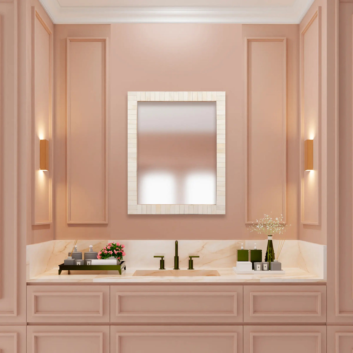 Classic White Bone Inlay Wall Mirror | 3 Sizes | Made to Order