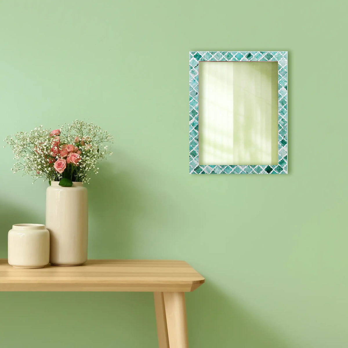 Moroccan Green Bone & Resin Inlay Wall Mirror | 4 Sizes | Made to Order