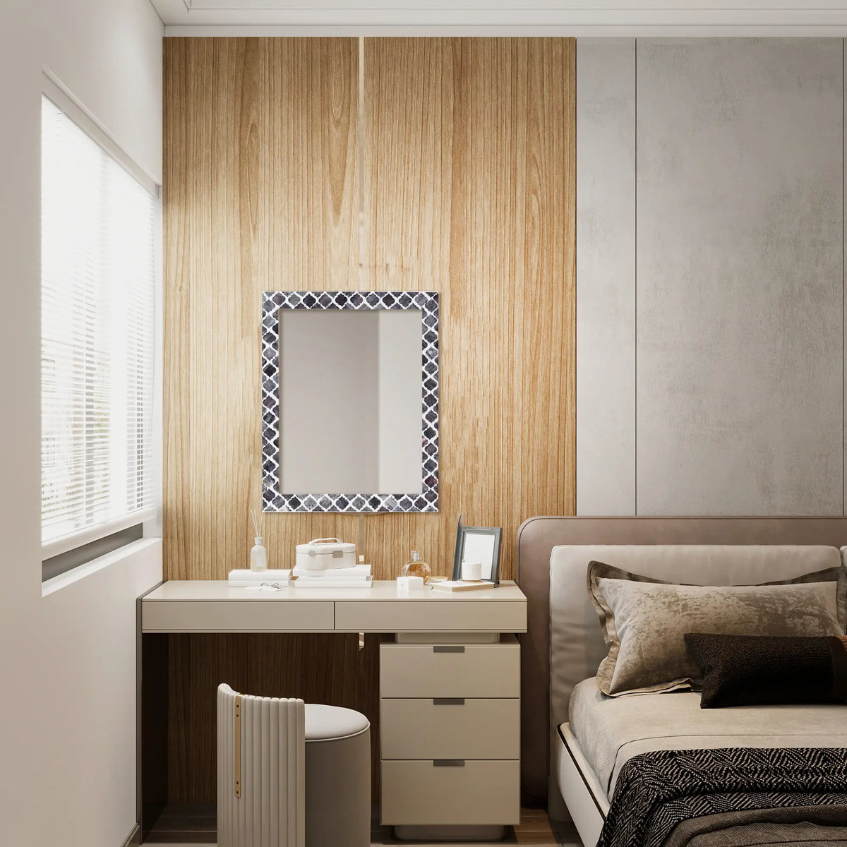 Moroccan Grey Bone & Resin Inlay Wall Mirror | 4 Sizes | Made to Order