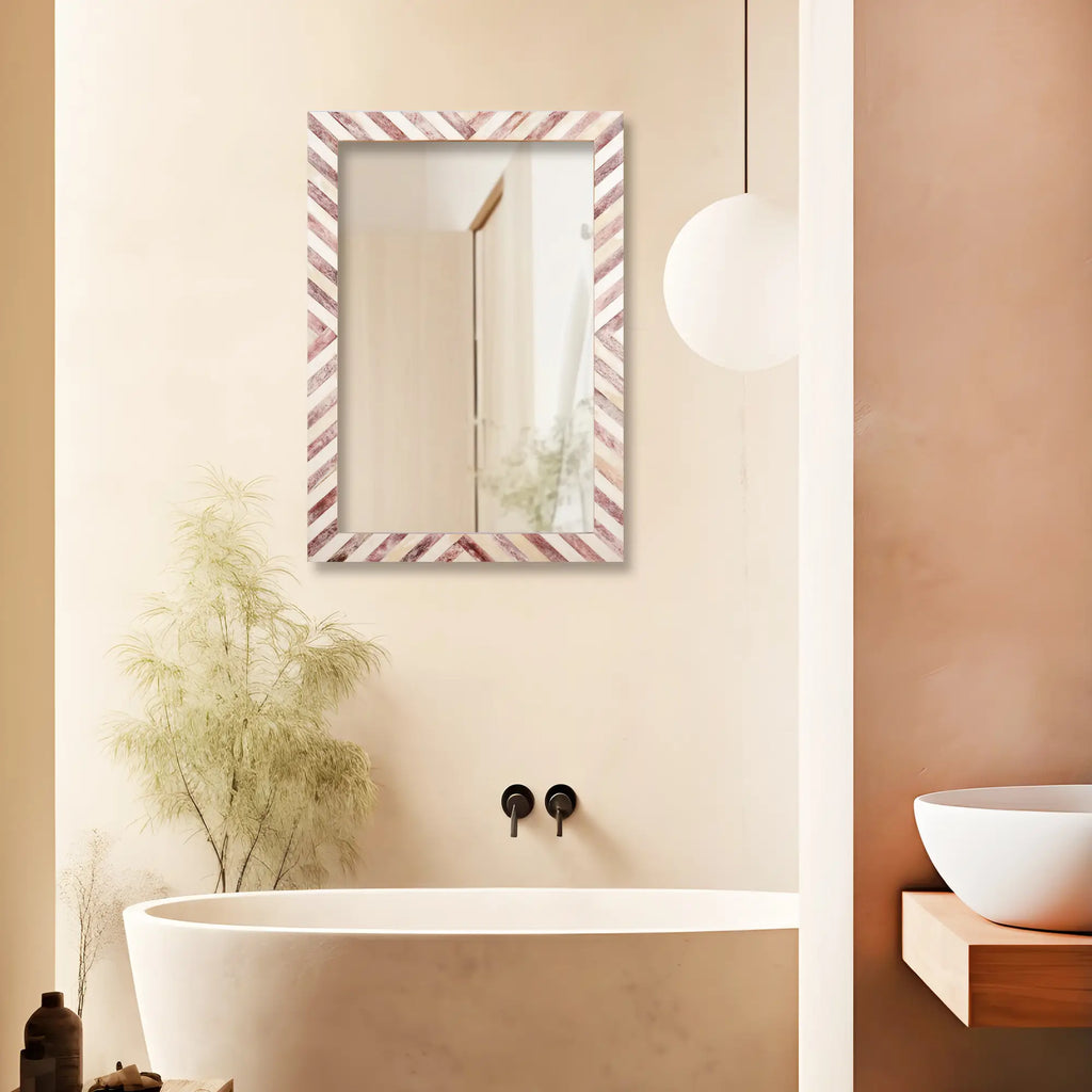 Chevron Brown & White Bone Inlay Wall Mirror | 4 Sizes | Made to Order