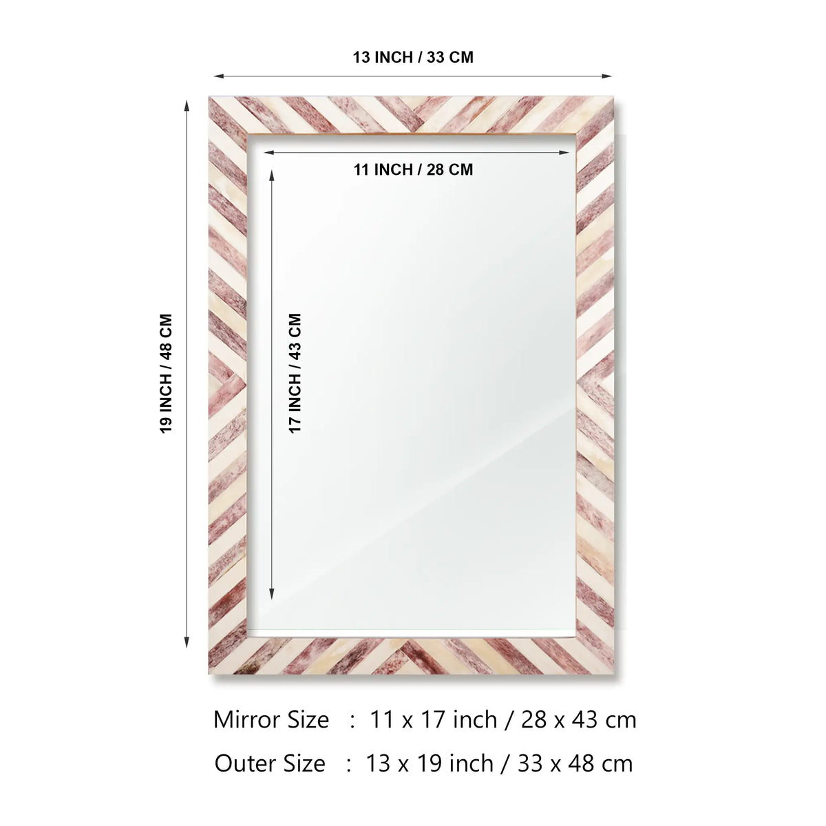 Chevron Brown & White Bone Inlay Wall Mirror | 4 Sizes | Made to Order