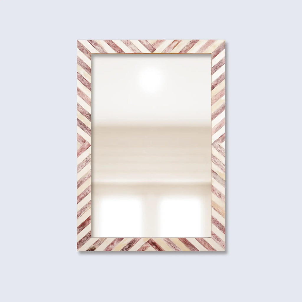 Chevron Brown & White Bone Inlay Wall Mirror | 4 Sizes | Made to Order