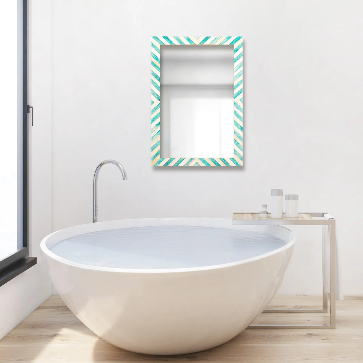 Chevron Green & White Bone Inlay Wall Mirror | 3 Sizes | Made to Order