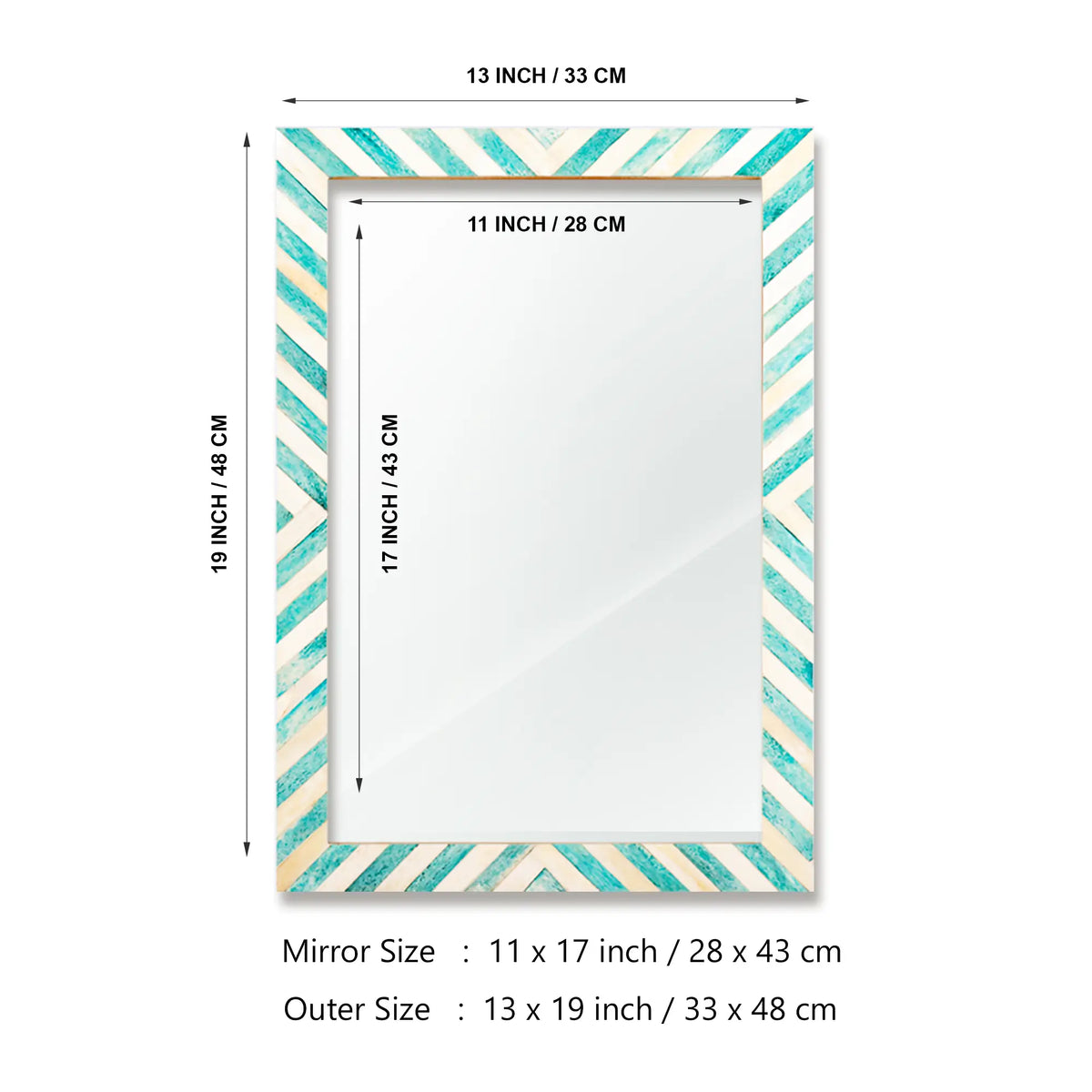Chevron Green & White Bone Inlay Wall Mirror | 3 Sizes | Made to Order