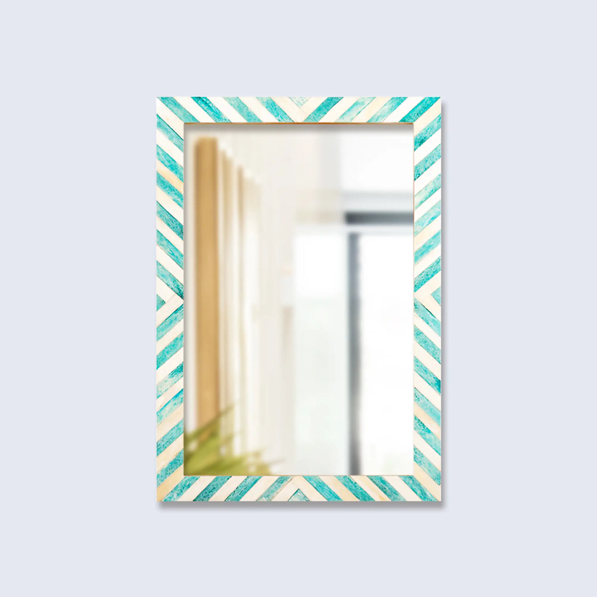 Chevron Green & White Bone Inlay Wall Mirror | 3 Sizes | Made to Order