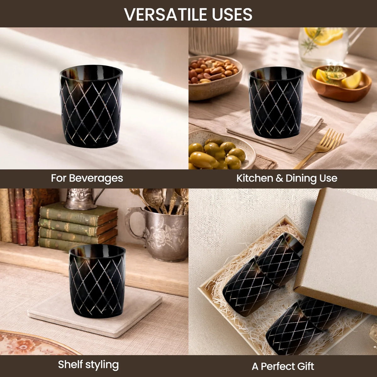 Crisscross Real Horn Shot Glasses | Set of 4, 8 or 12