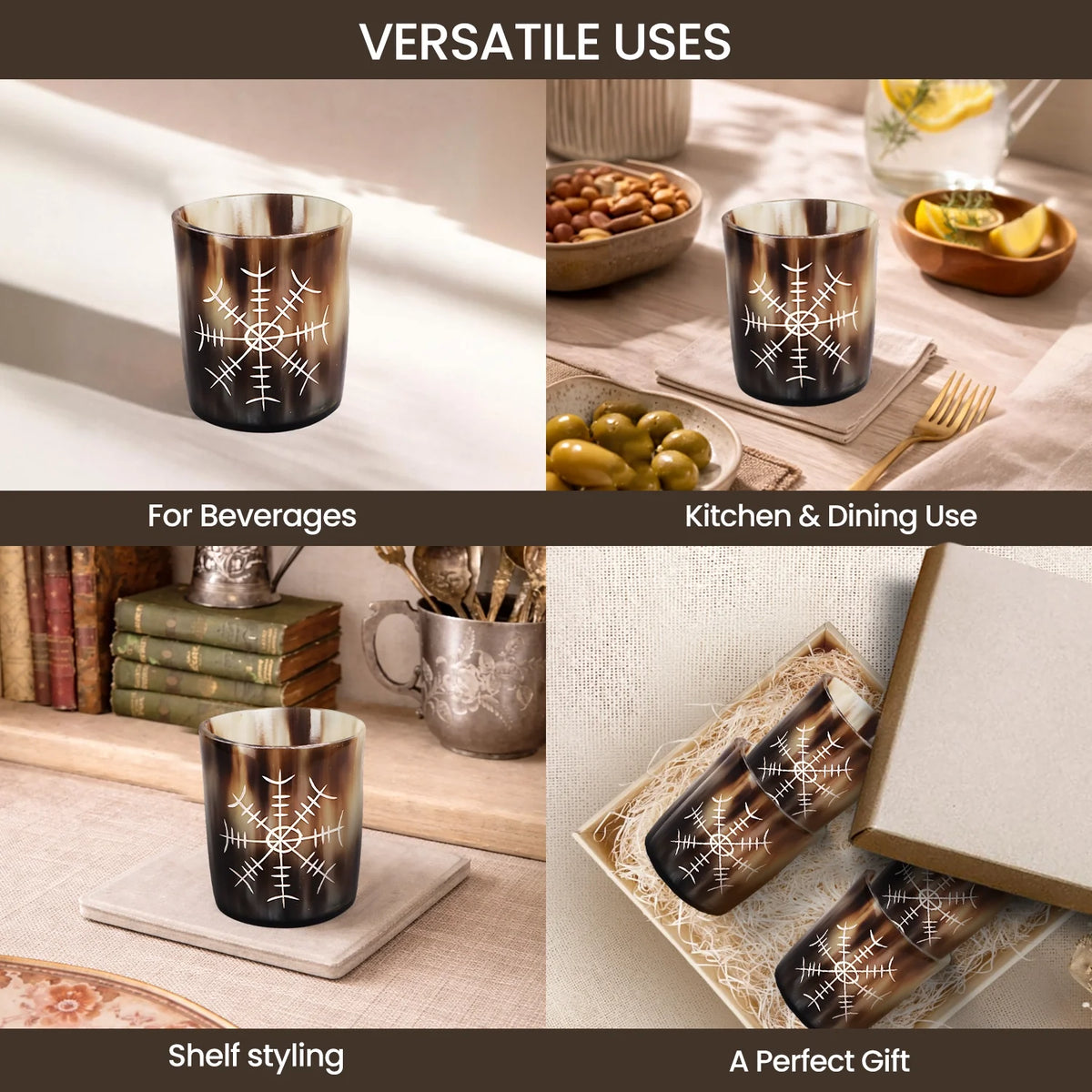 Nordic Compass Real Horn Shot Glasses | Set of 4, 8 or 12