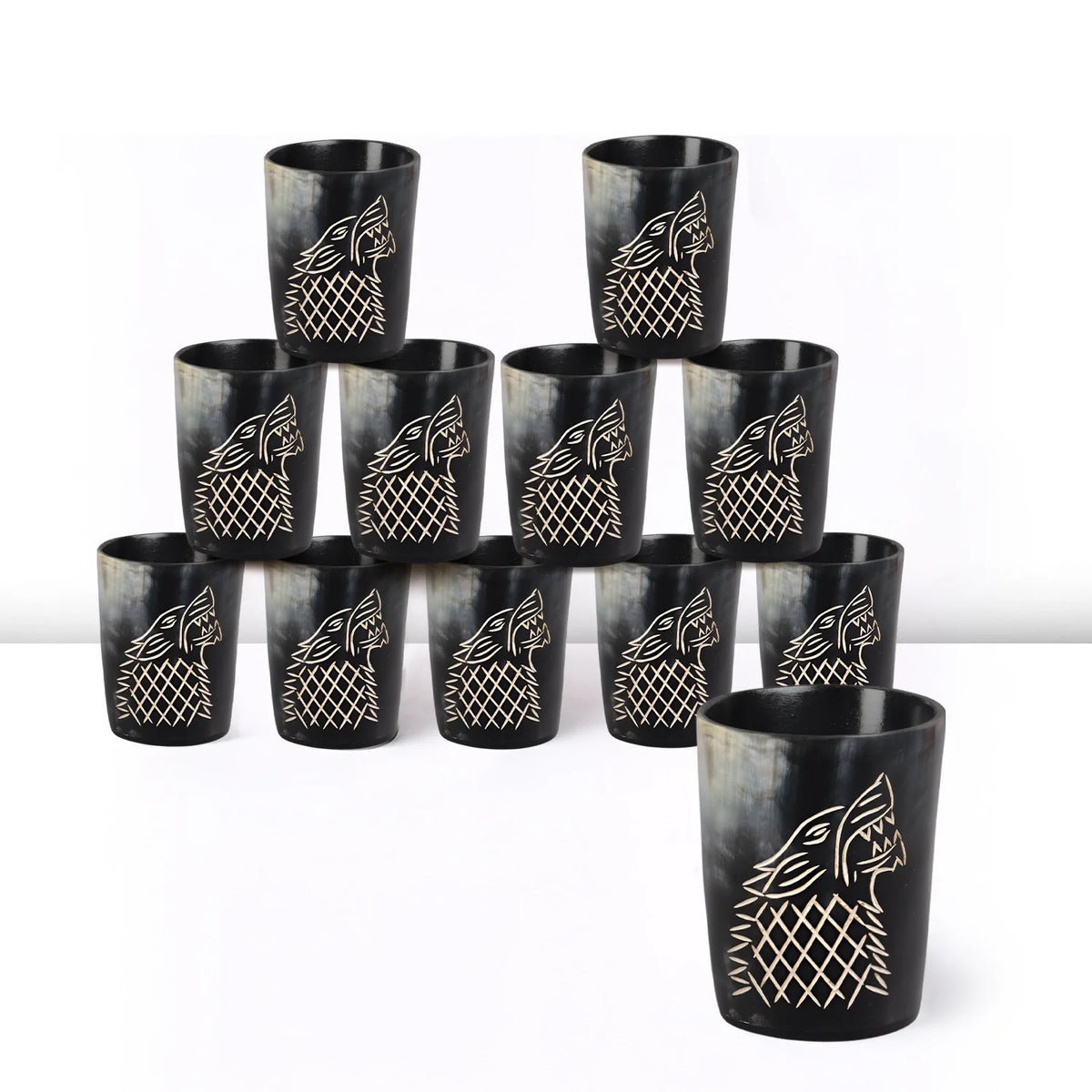 Viking Wolf Real Horn Shot Glasses | Set of 4, 8 or 12