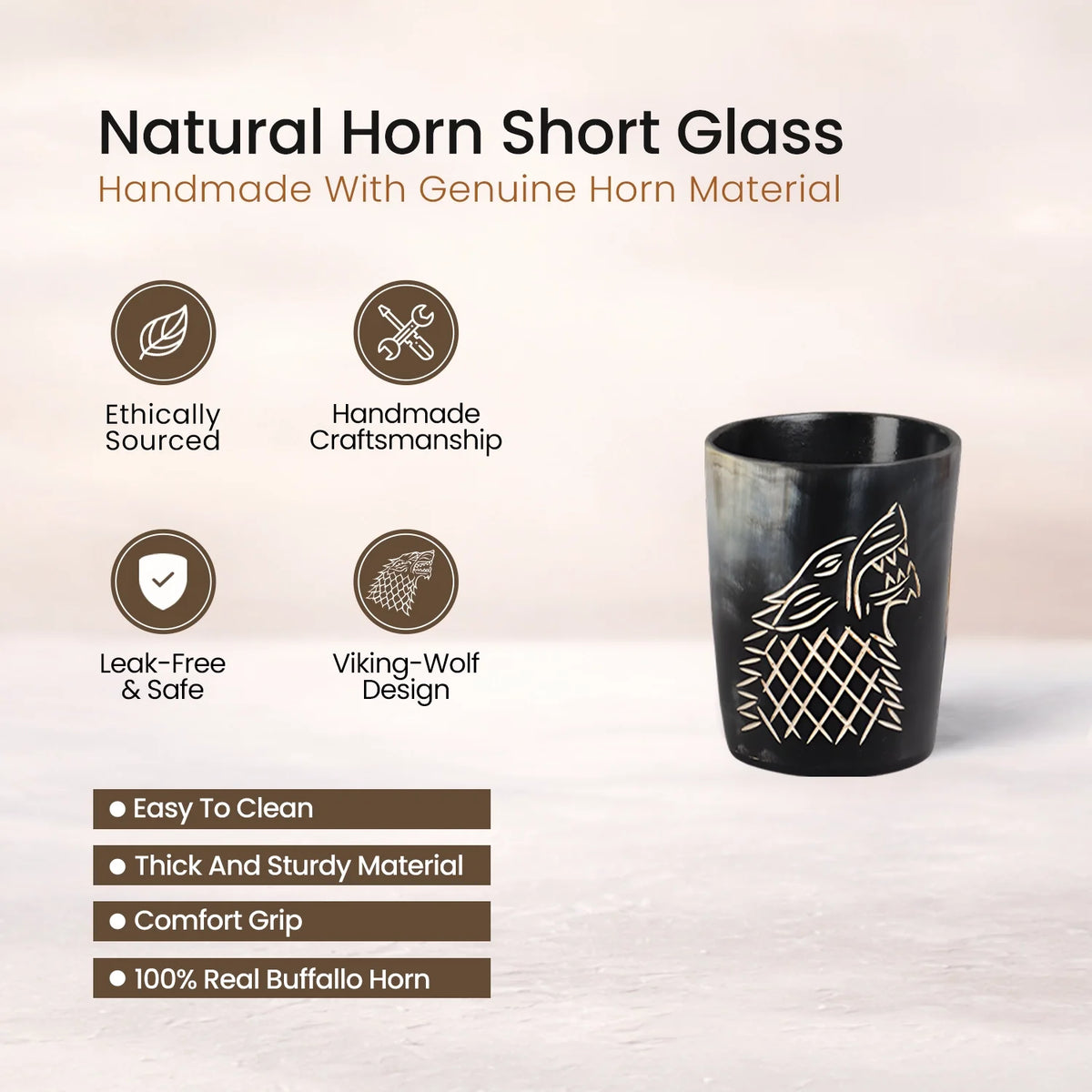 Viking Wolf Real Horn Shot Glasses | Set of 4, 8 or 12