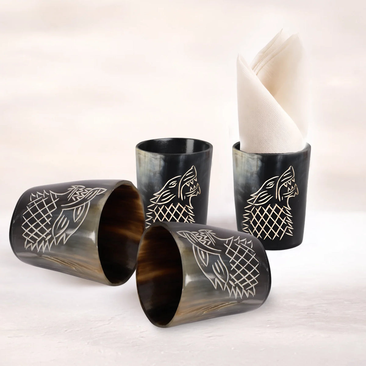 Viking Wolf Real Horn Shot Glasses | Set of 4, 8 or 12