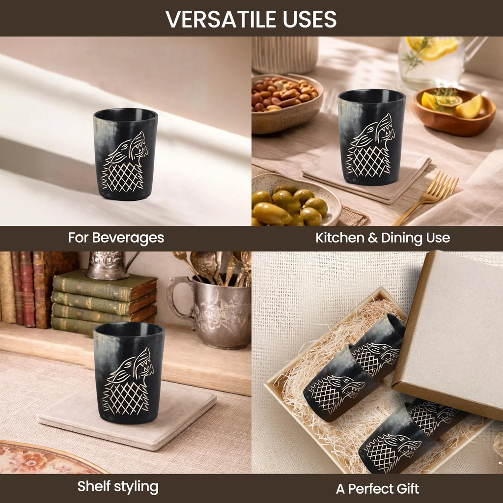 Viking Wolf Real Horn Shot Glasses | Set of 4, 8 or 12