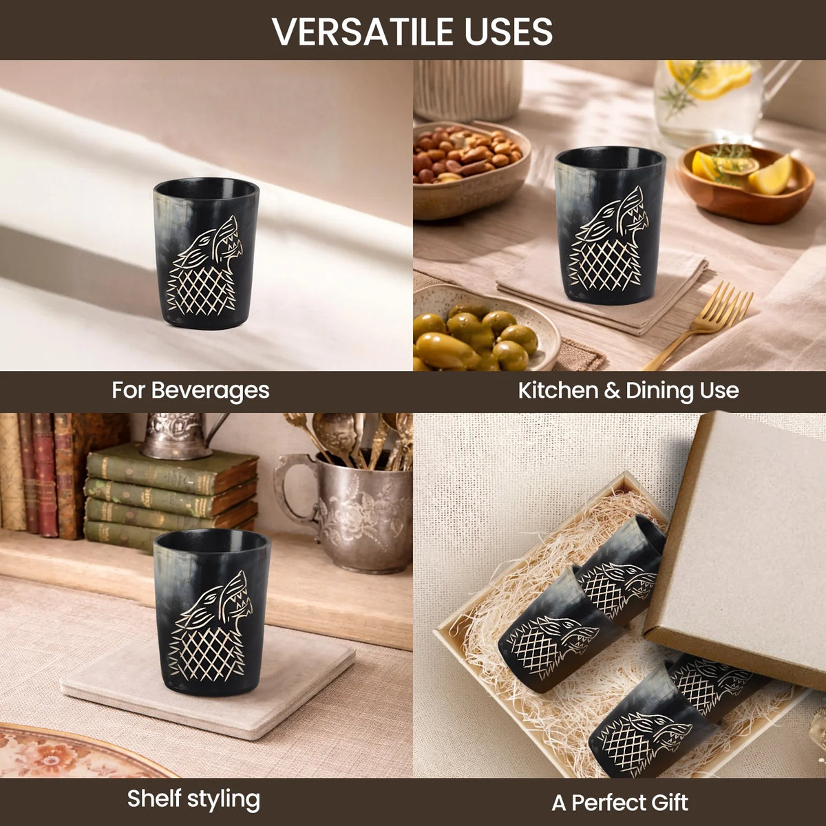 Viking Wolf Real Horn Shot Glasses | Set of 4, 8 or 12