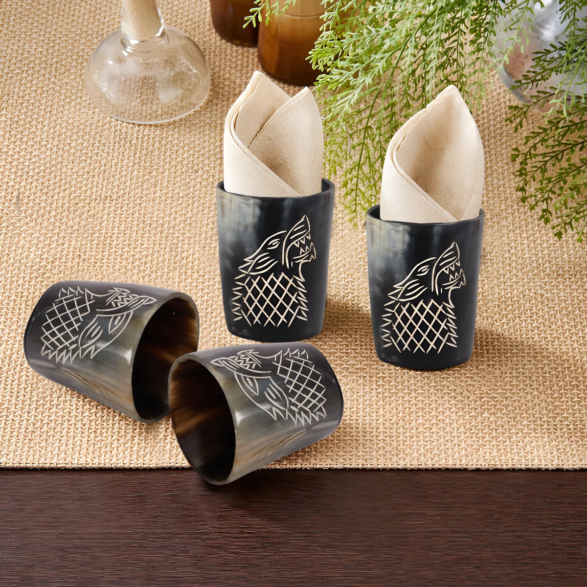 Viking Wolf Real Horn Shot Glasses | Set of 4, 8 or 12