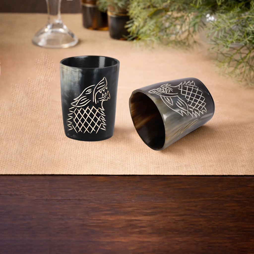 Viking Wolf Real Horn Shot Glasses | Set of 4, 8 or 12