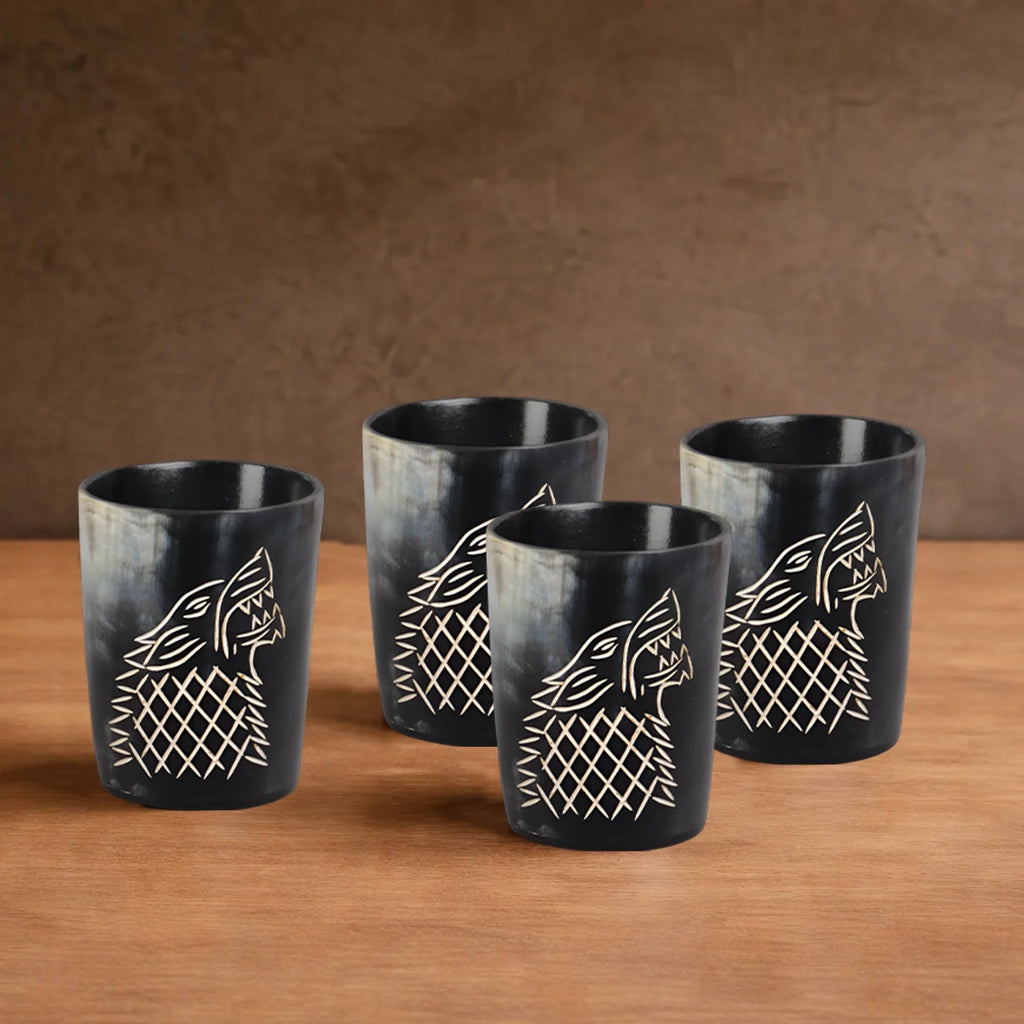 Viking Wolf Real Horn Shot Glasses | Set of 4, 8 or 12