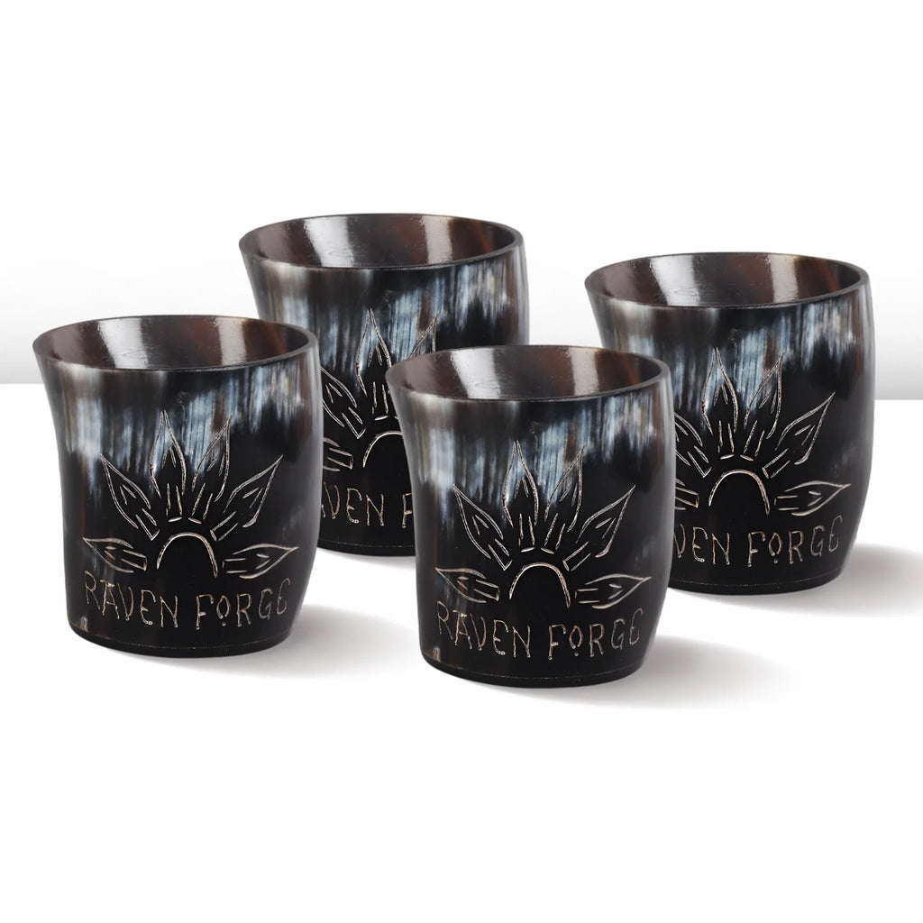 Sunburst real horn shot glasses set