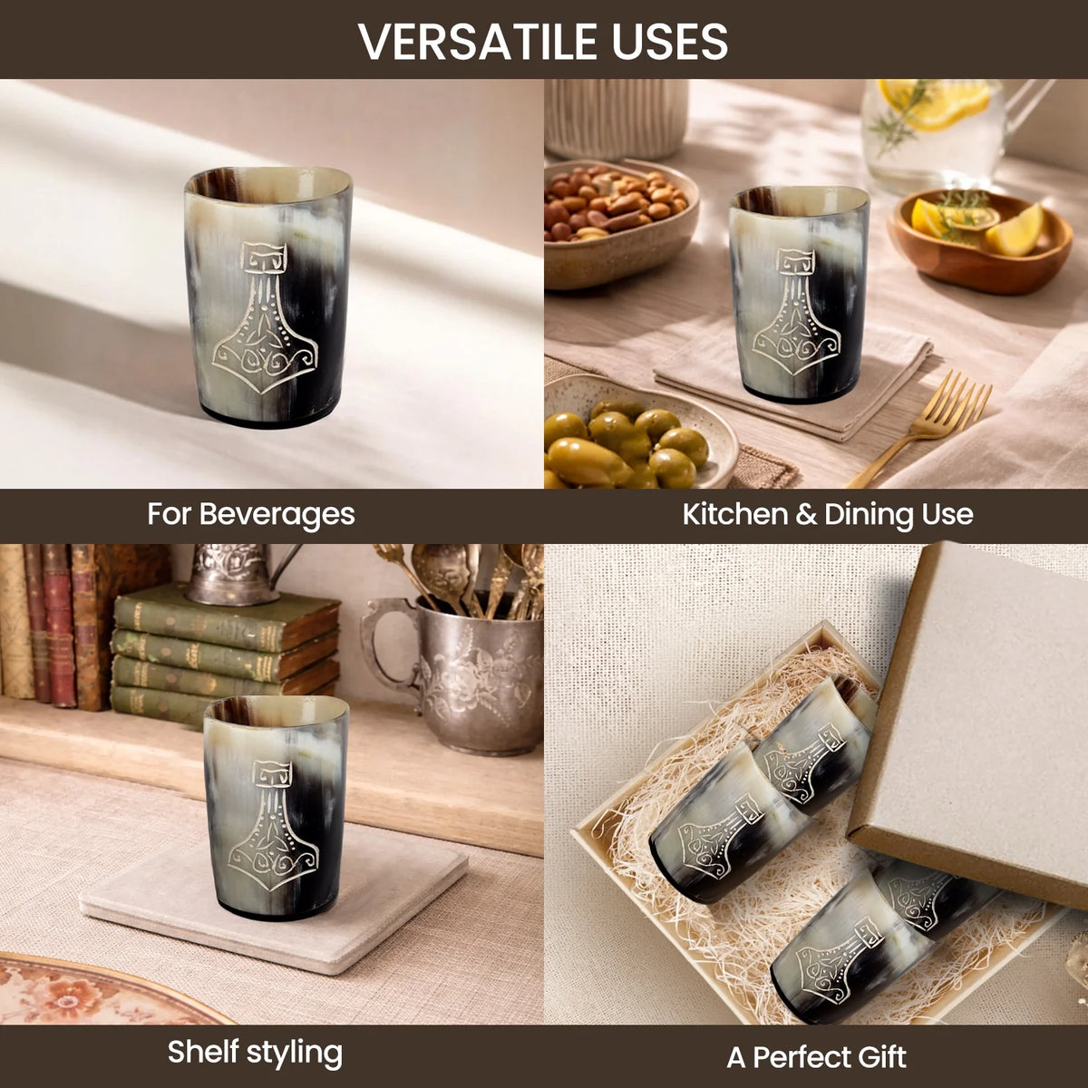 Nordic Hammer Real Horn Shot Glasses | Set of 4, 8 or 12