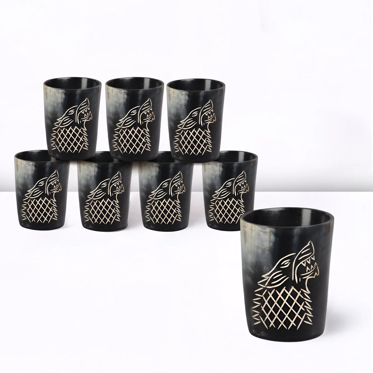 Viking Wolf Real Horn Shot Glasses | Set of 4, 8 or 12