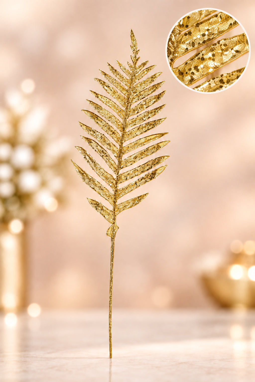 Iced Gold Leaf Christmas Stem Spray – 40"