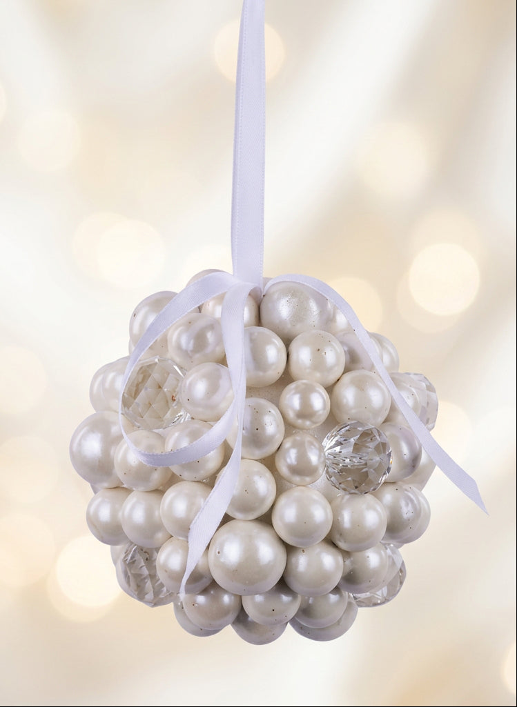 Pearl White Mixed Ball Christmas Ornament – 5"