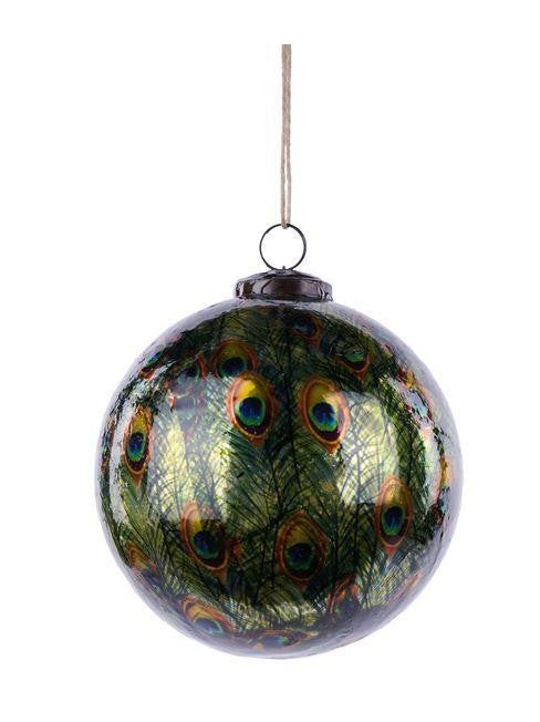 Glass Peacock Feather Christmas Ornament – 5"