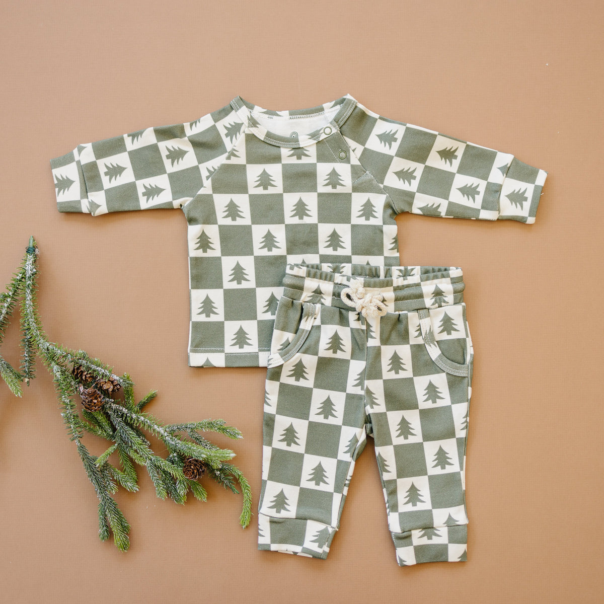 Checkered Christmas Trees Organic Cotton Baby Pajama Set