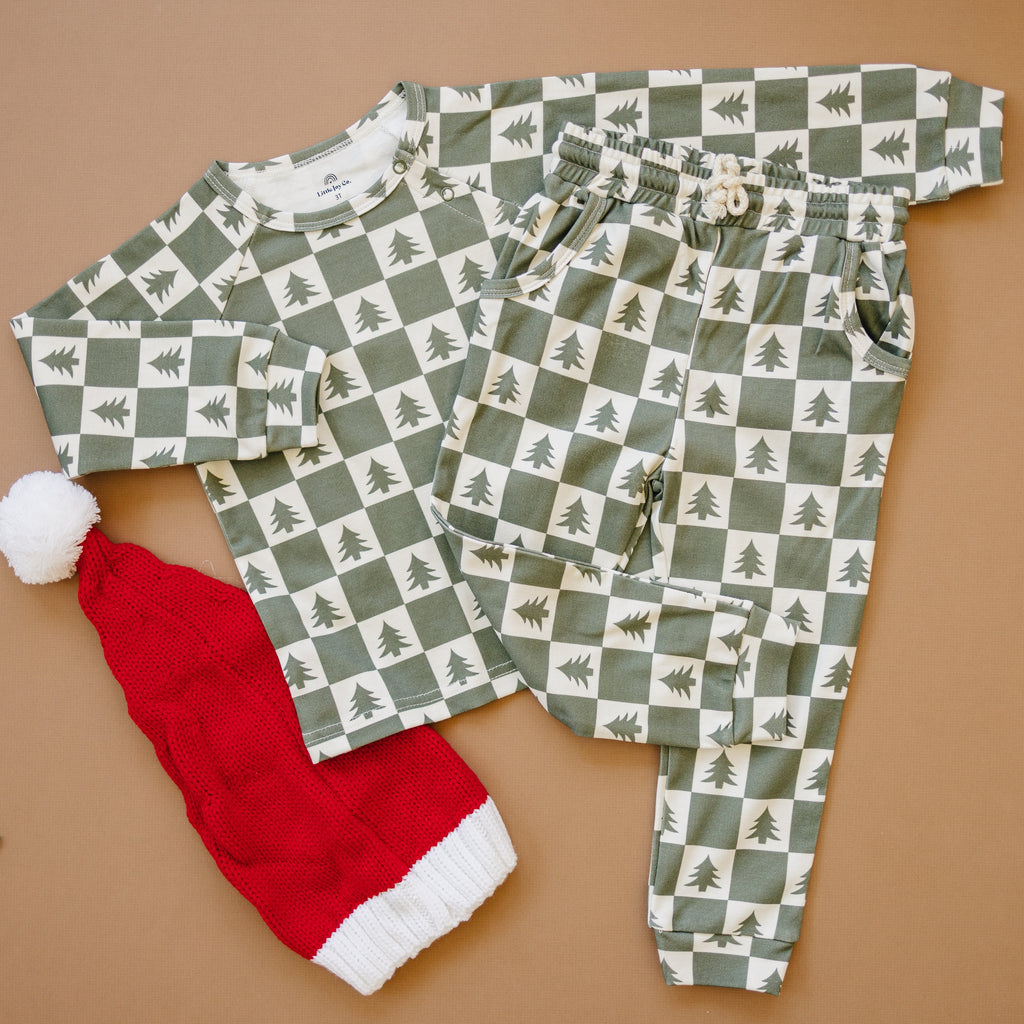 Checkered Christmas Trees Organic Cotton Baby Pajama Set