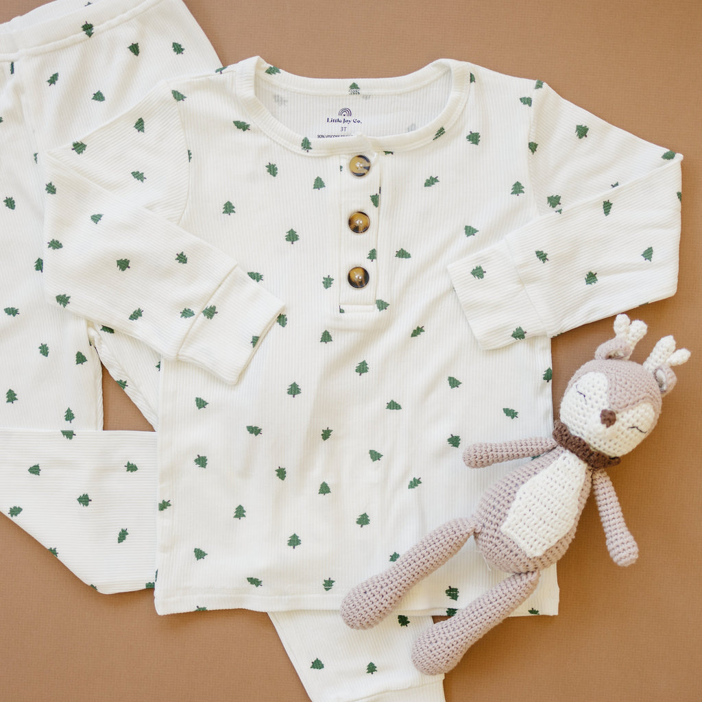 Tiny Trees Christmas Ribbed Bamboo 2pc Henley Pajamas