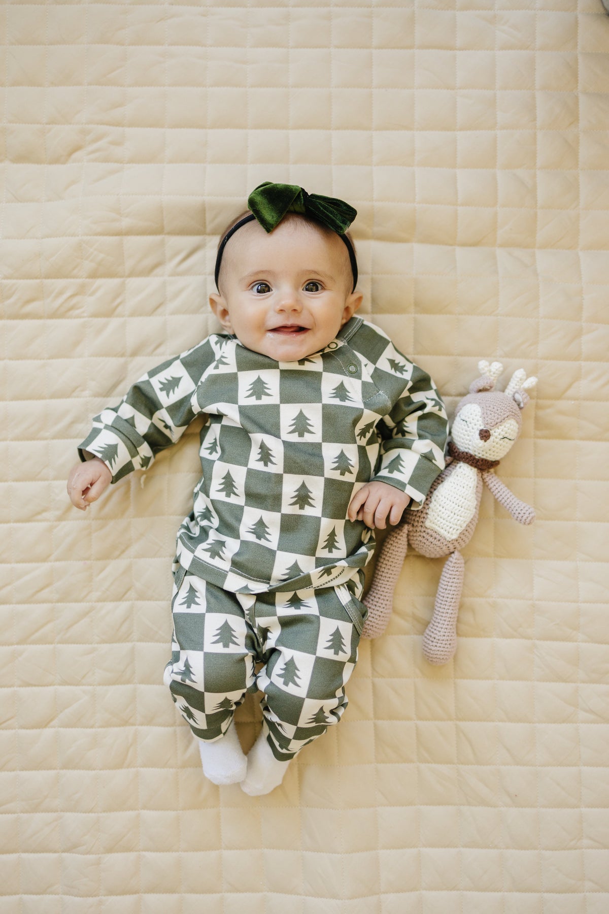 Checkered Christmas Trees Organic Cotton Baby Pajama Set