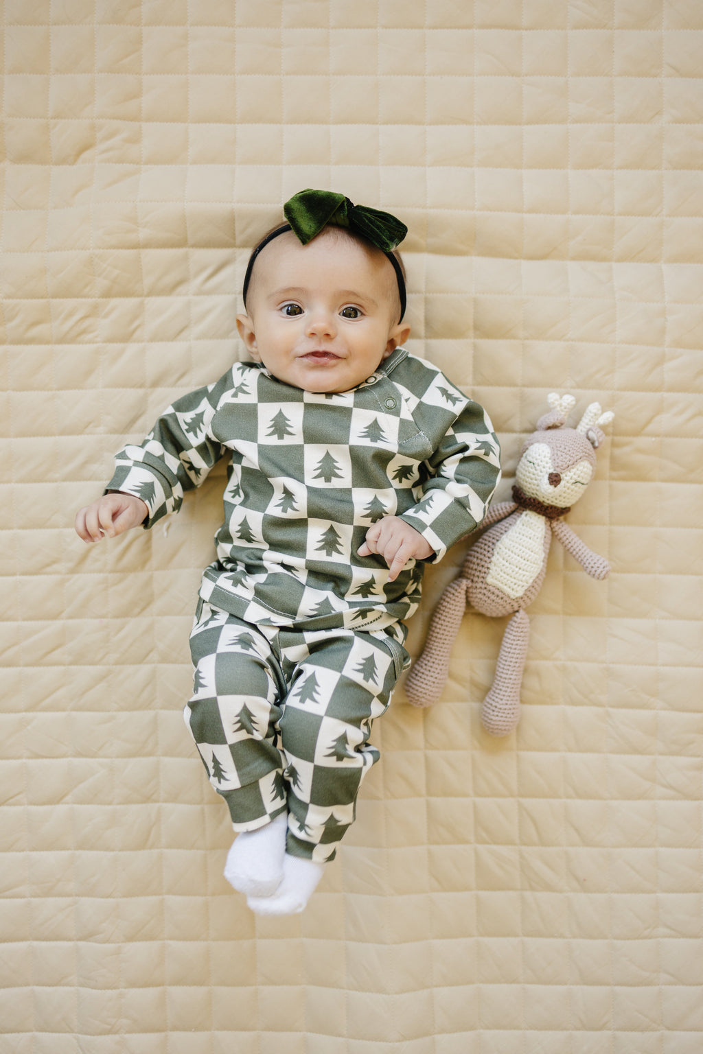 Checkered Christmas Trees Organic Cotton Baby Pajama Set