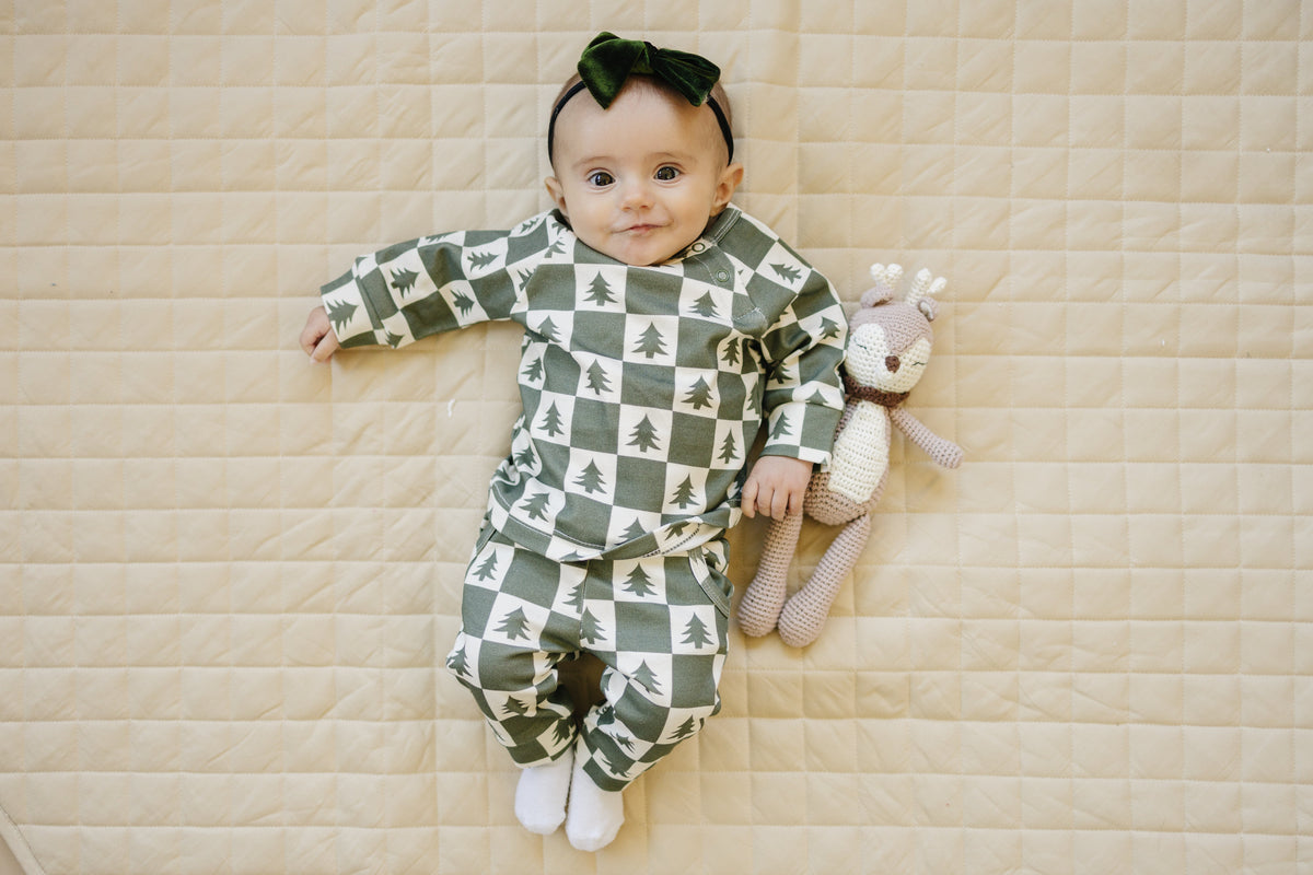 Checkered Christmas Trees Organic Cotton Baby Pajama Set