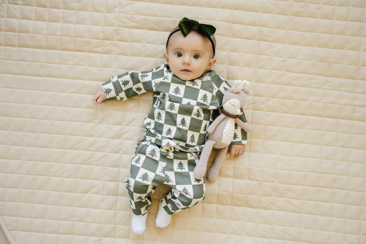 Checkered Christmas Trees Organic Cotton Baby Pajama Set
