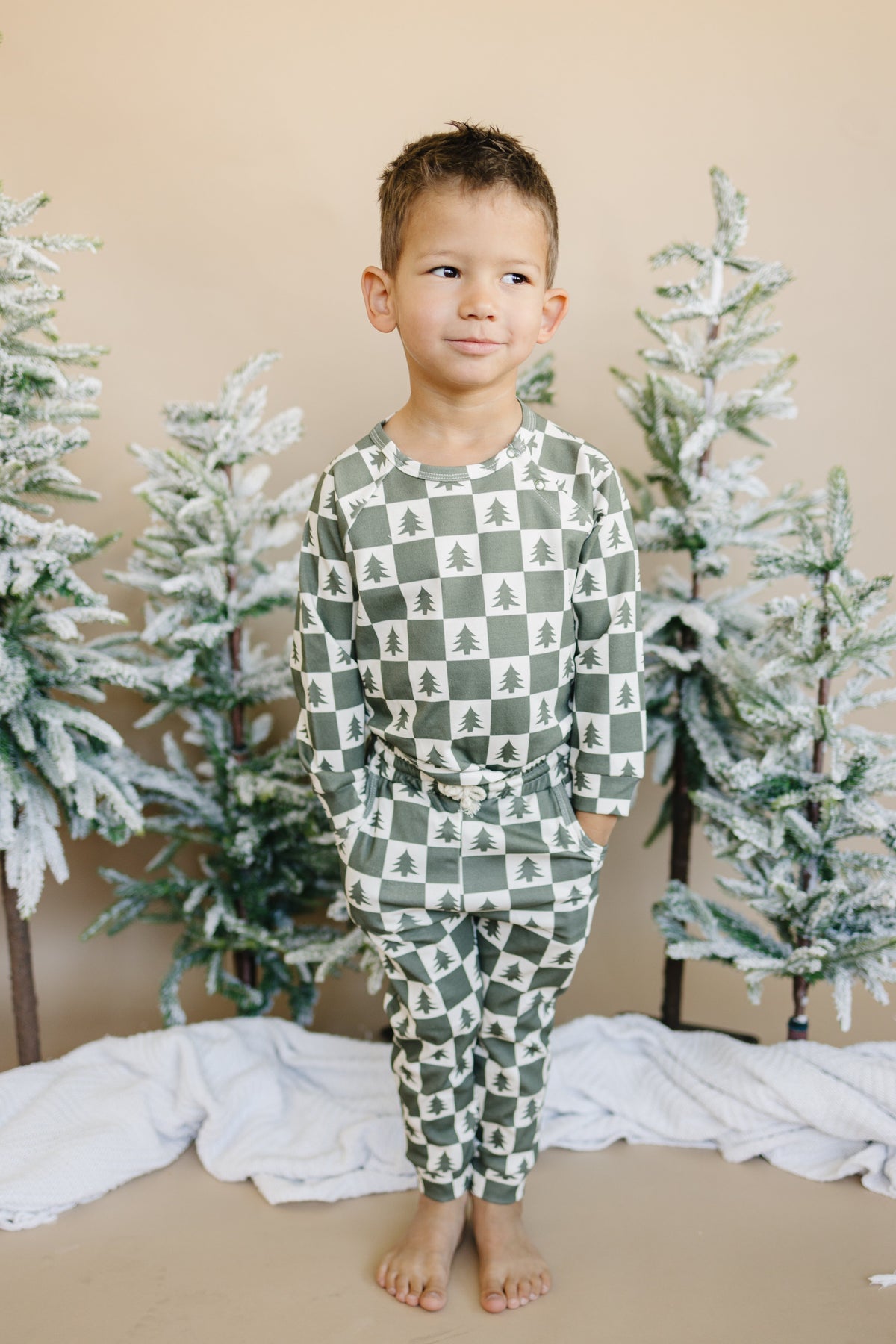 Checkered Christmas Trees Organic Cotton Baby Pajama Set