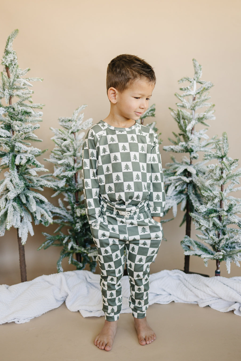 Checkered Christmas Trees Organic Cotton Baby Pajama Set