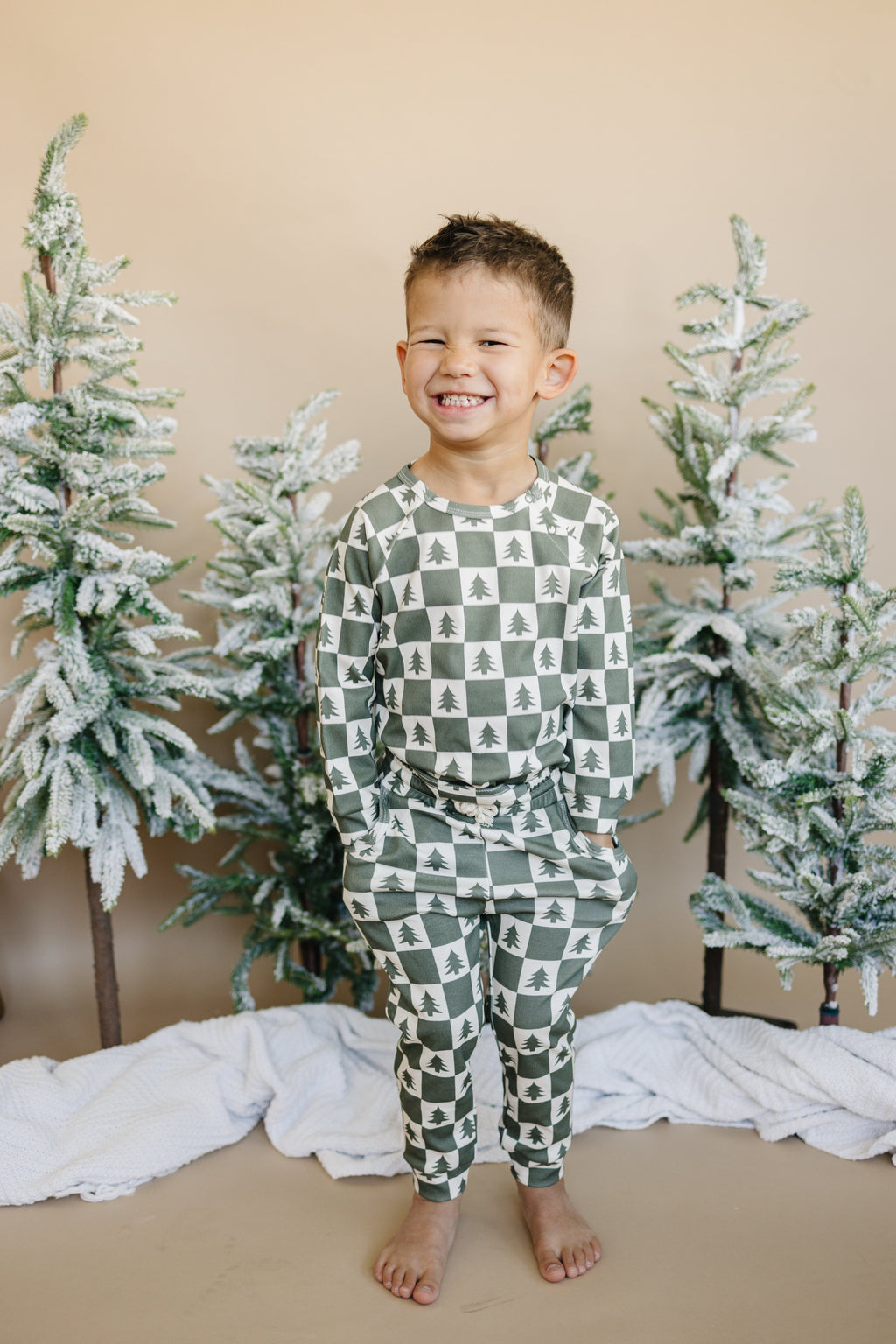 Checkered Christmas Trees Organic Cotton Baby Pajama Set