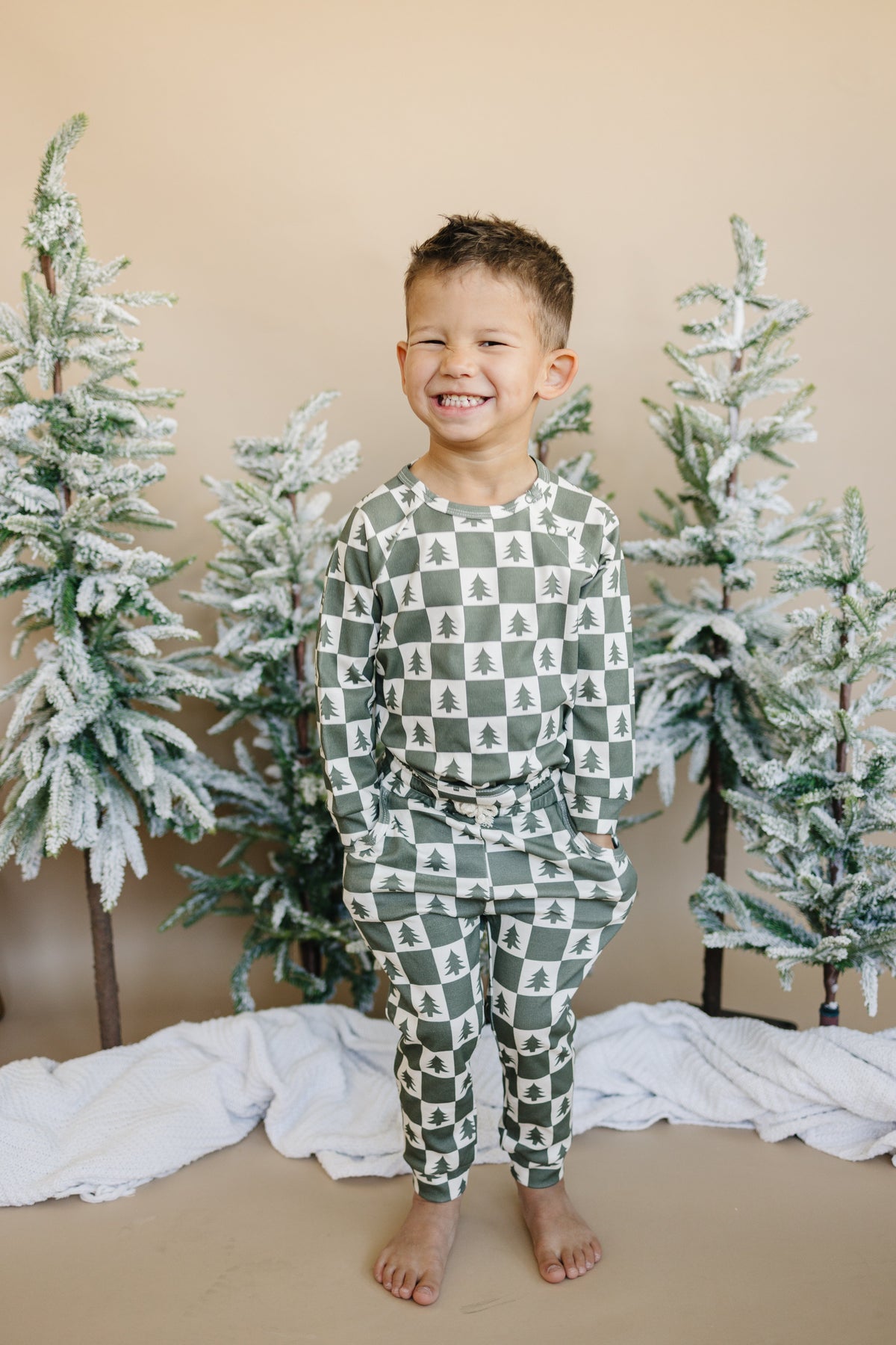 Checkered Christmas Trees Organic Cotton Baby Pajama Set