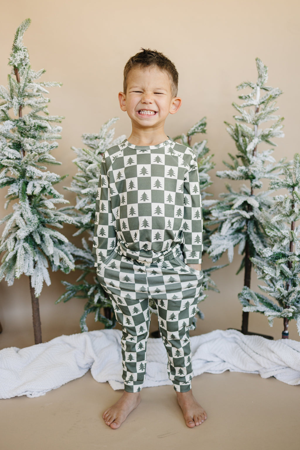 Checkered Christmas Trees Organic Cotton Baby Pajama Set