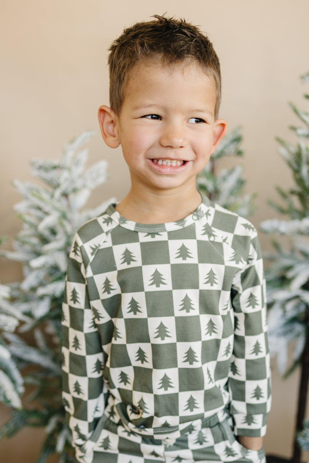 Checkered Christmas Trees Organic Cotton Baby Pajama Set