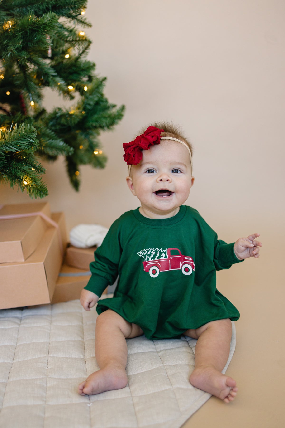Christmas Tree Truck Bamboo Baby Sweatshirt Romper