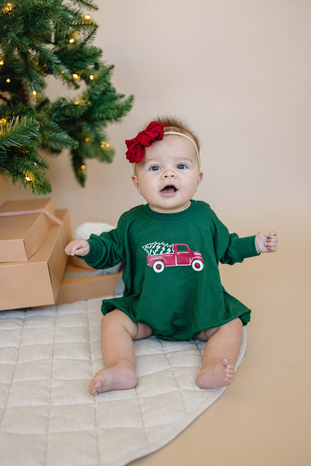 Christmas Tree Truck Bamboo Baby Sweatshirt Romper
