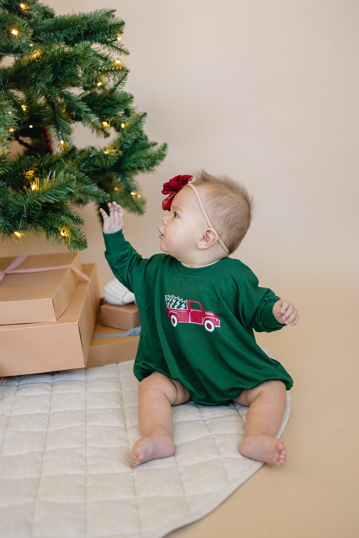 Christmas Tree Truck Bamboo Baby Sweatshirt Romper
