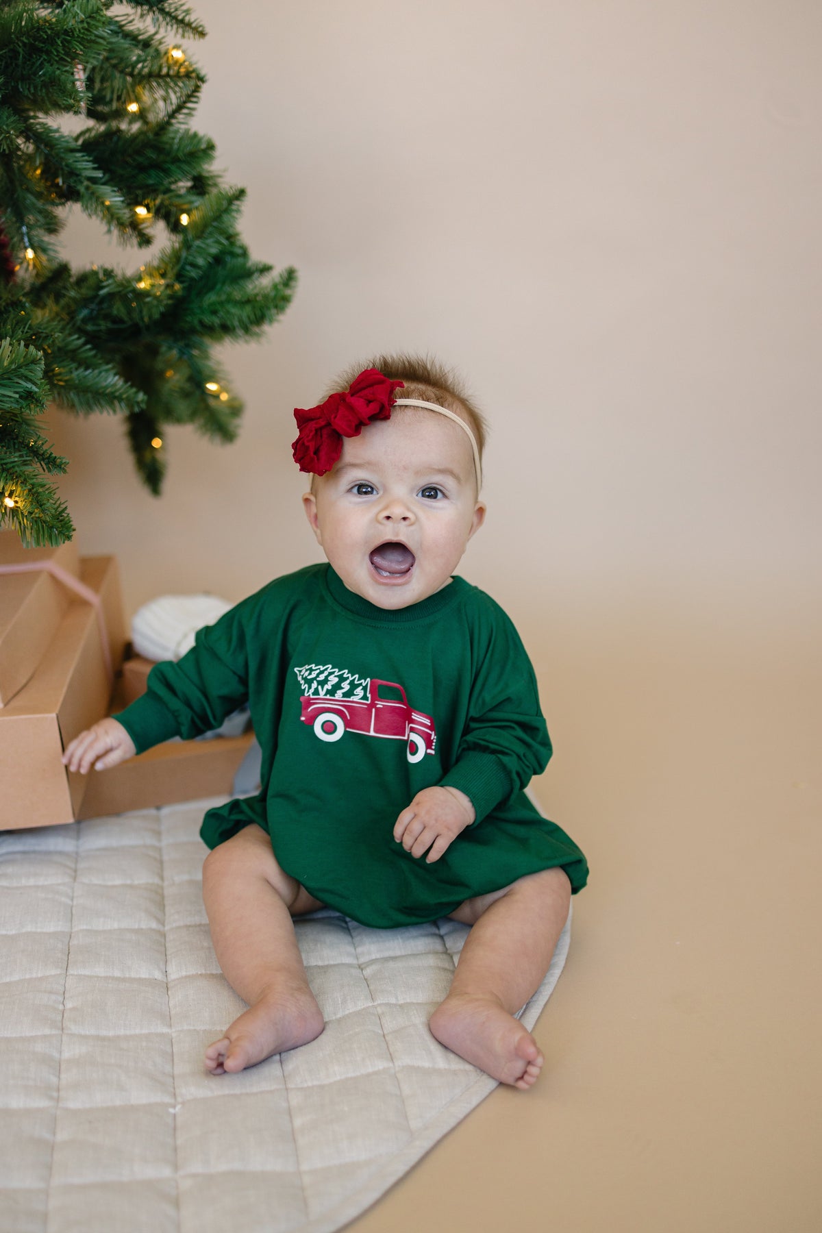 Christmas Tree Truck Bamboo Baby Sweatshirt Romper
