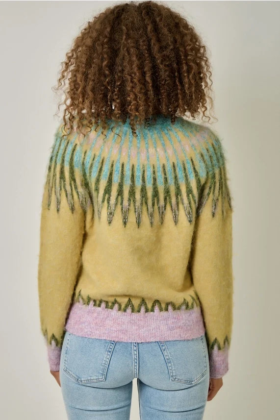 Fuzzy Fair Isle Mock Neck Sweater